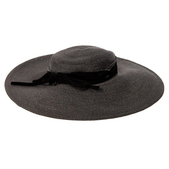 Vintage 1960\'s Women\'s Black Hat With Black Velvet Black Bow Extra Wide Brim main image 4